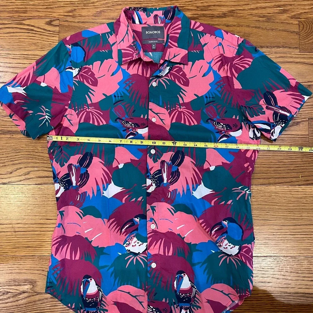 Bonobos Shirt Mens Medium‎ Pink All Over Print Tailored Slim Fit Button Up